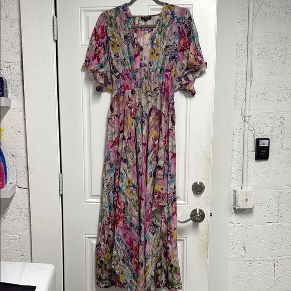 Tolani Pink and Purple Flutter Sleeve Maxi Dress Colorful Size Medium WORN ONCE - Picture 1 of 5